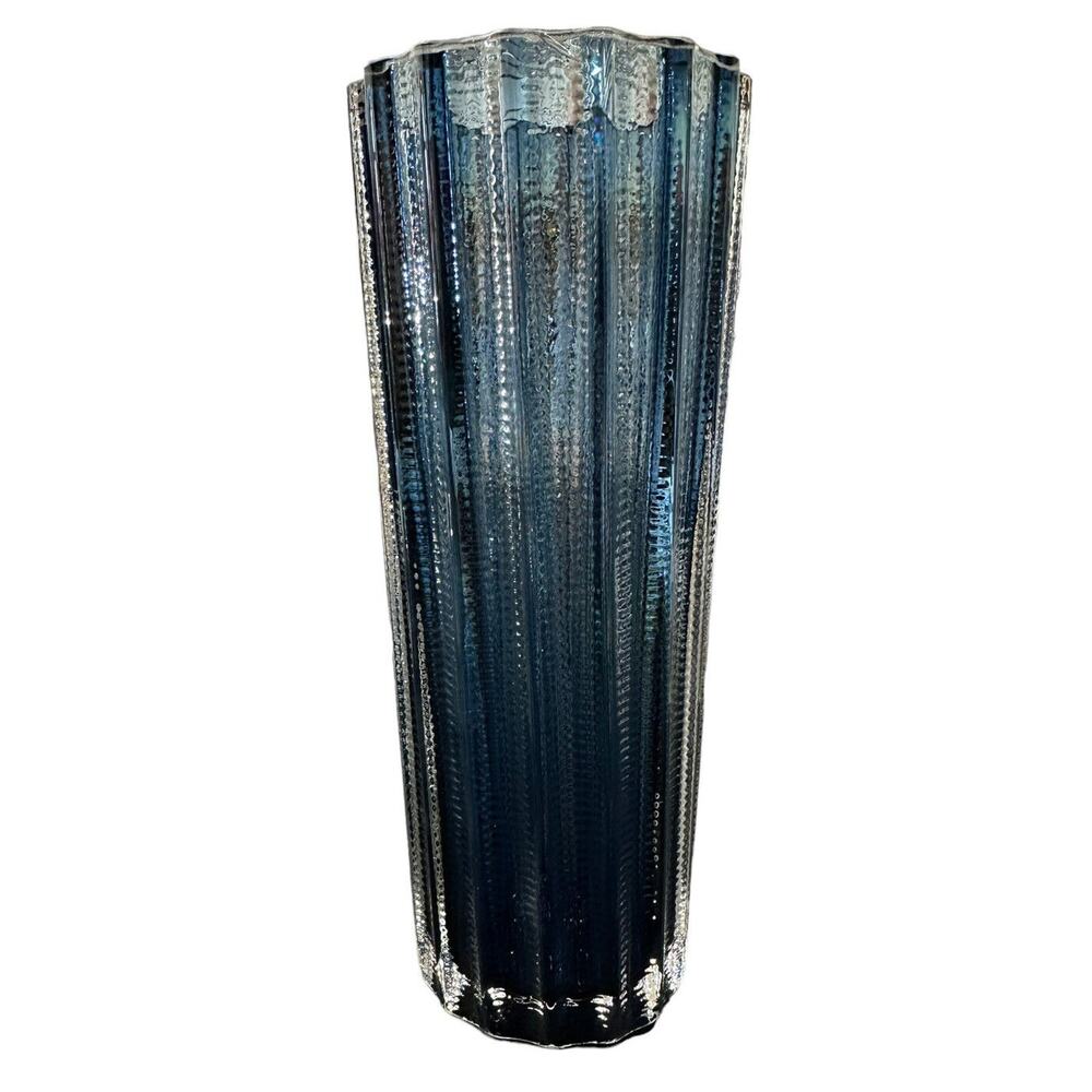 Matt Kolbrener New Hand Blown Transparent Blue Cased Clear Signed Dated Vase 10”
